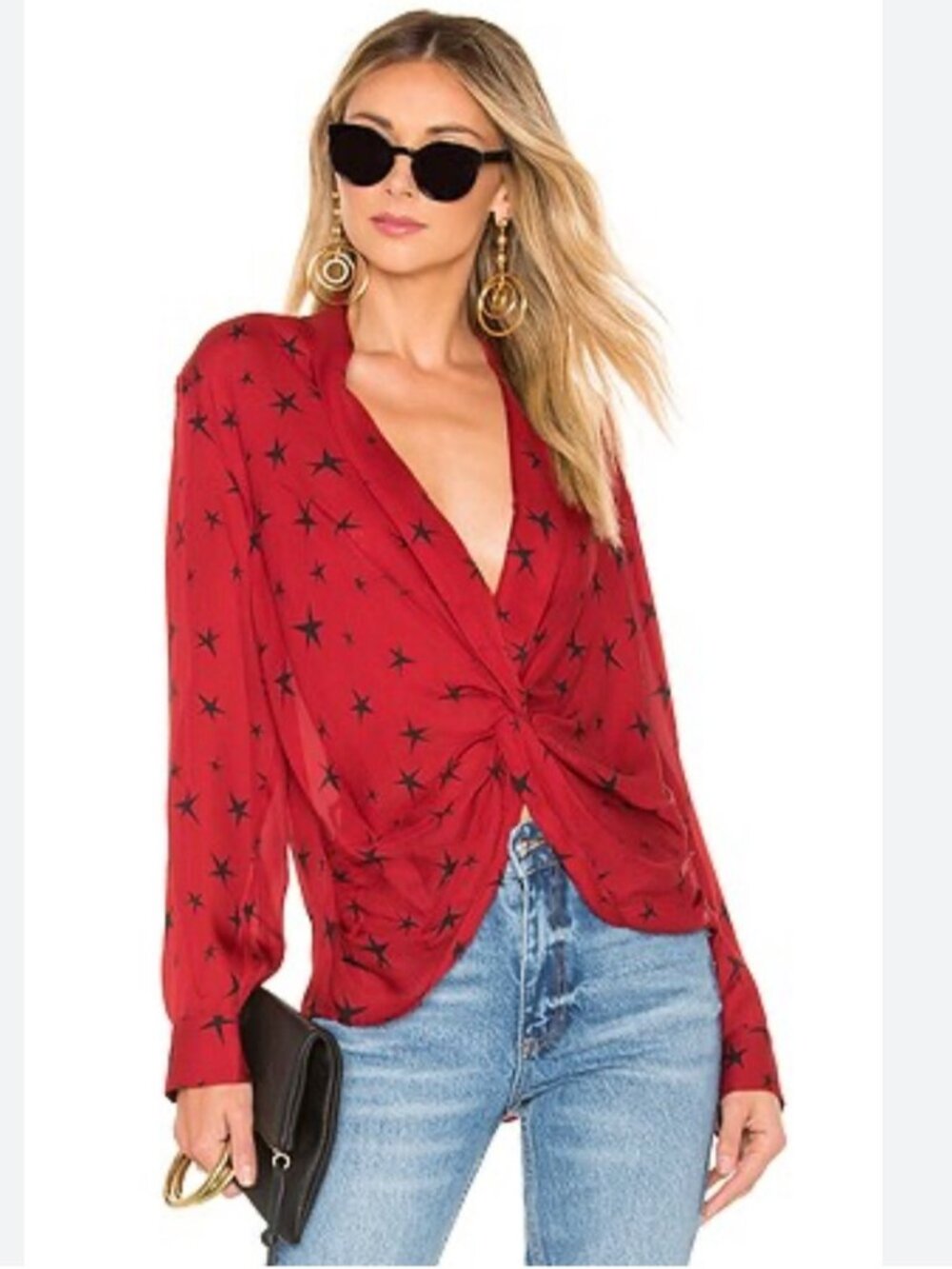 L'Agence Mariposa Star-Print 100% Silk Crossover Blouse S